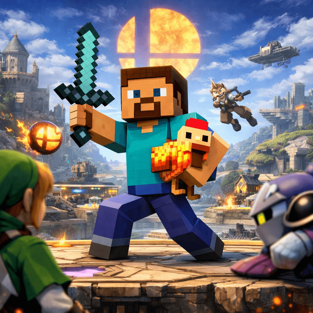 Minecraft Steve in Super Smash Bros